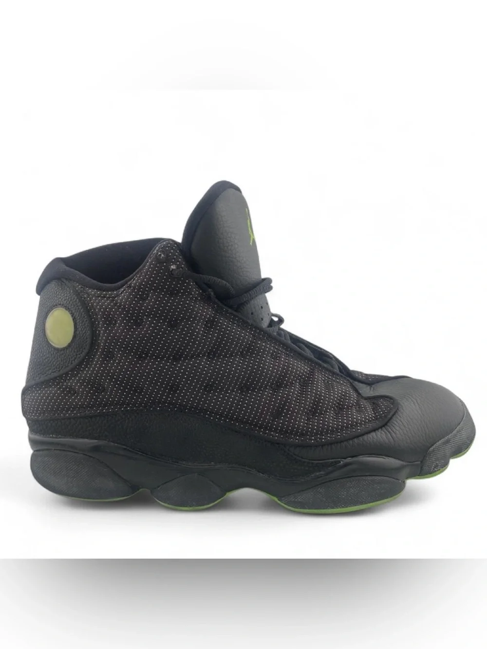 Jordan 13 Retro Black Sneakers with Lime Accents